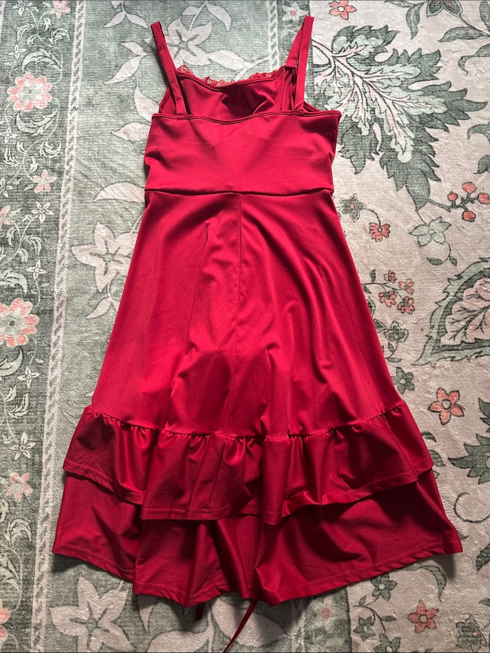 Scarlet Darkness Women's Red Lace-Trim High-Low Slip Dress with Ruffle Hem 0XL - Picture 7 of 7